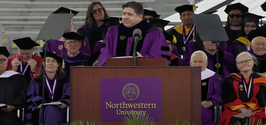 JB Pritzker giving the 2023 Commencement Speech at Northwestern University